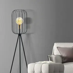 Lampe sur pied d'intérieur à LED Design Silhouette contemporaine Lampe sur pied à <span class=keywords><strong>cage</strong></span> en métal noir mat pour salons - Product Image 2