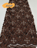 Tissu de dentelle africaine lourde perlée marron, broderie soluble dans l'eau, dentelle à strass et perles pour robe de soirée et robe de mariée F1547