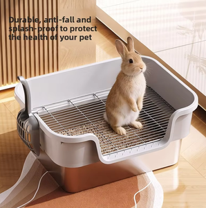 Litière pour lapin en acier inoxydable durable, type ouverture, avec clôture surélevée anti-éclaboussures, facile à nettoyer, fournitures pour animaux de compagnie - Product Image 3