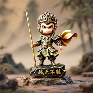 Figura de Sun Wukong, el Rey Mono, con Armadura Dorada y Bastón, Escultura Decorativa para Hogar u Oficina, Regalo de Inauguración - Product Image 5
