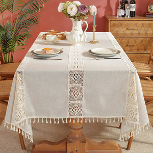 American Pastoral Style Retro Elegant Beige <strong>White</strong> Endless Crochet Hollow Lace Waterproof <strong>Table</strong> <strong>Cloth</strong> Handmade Polyester Cotton - Product Image 6