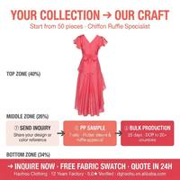 Fabricants de vêtements, services OEM/ODM, services personnalisés, robe décontractée à col en V, manches courtes, taille nouée, volants, style enveloppant