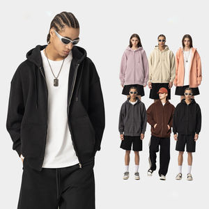 H5435 남성 의류 사용자 정의 하이 퀄리티 단색 430 Gsm 면 혼방 양털 안감 집업 후드 남여 공용 후드 - Product Image 1