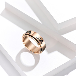 Anillo de Acero de Titanio con Diseño de Gato de Dibujos Animados, Color Plata y Oro Rosa, Unisex, Giratorio, para el Dedo Índice, Regalo de Joyería - Product Image 3