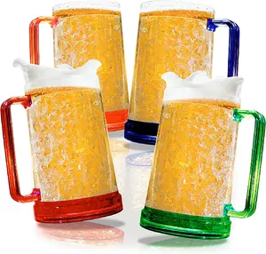 Canecas de cerveja congeladas de parede dupla, conjunto com alças 16oz, canecas para congelar de cerveja