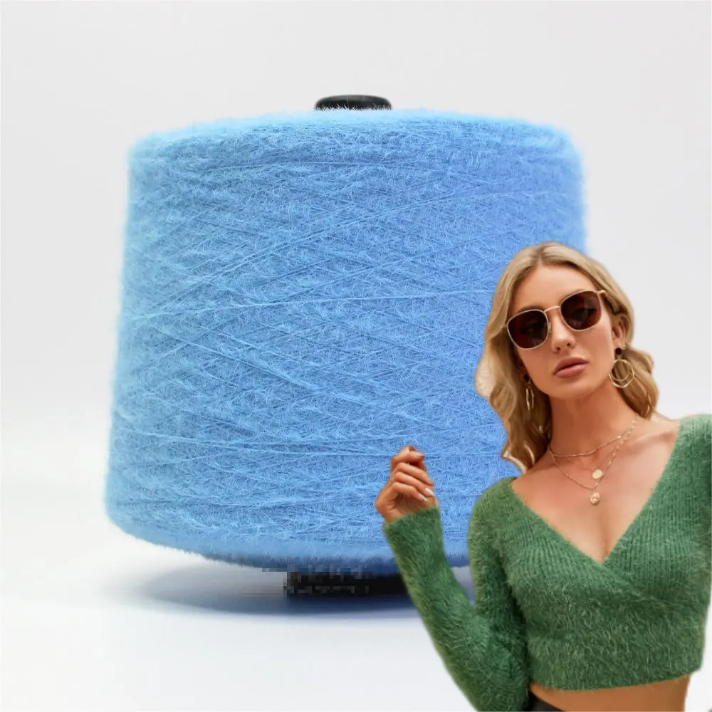 Harga pabrik benang bulu Crochet 1.3 cm 100% nylon polyester benang bulu mata mewah hanks untuk Sweater kaus kaki