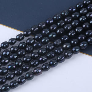 Prix spécial Zhuji, perles d'eau douce noires teintes en forme de riz de 8-9 mm, perles en vrac, source de fabrication de bijoux DIY - Product Image 5