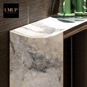 Table console moderne de luxe en acier inoxydable avec plateau en marbre naturel pour salon, couloir, entrée d'hôtel, meubles de maison - Product Image 4