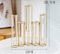 Vase cylindrique géométrique en verre hydroponique en fer forgé avec cadre métallique, décoration d'intérieur moderne Art Déco pour table