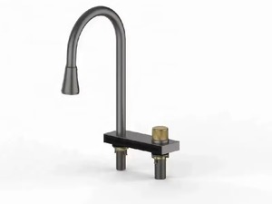 Grifo <span class=keywords><strong>de</strong></span> <span class=keywords><strong>lavabo</strong></span> <span class=keywords><strong>de</strong></span> hotel moderno 2024 <span class=keywords><strong>de</strong></span> acero inoxidable 304 cepillado, negro mármol, con <span class=keywords><strong>cascada</strong></span> y lluvia, <span class=keywords><strong>de</strong></span> un solo cuenco cuadrado, <span class=keywords><strong>de</strong></span> cuatro orificios - Product Image 2