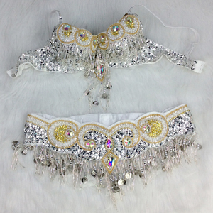 Conception chaude à la main perlée <span class=keywords><strong>Costume</strong></span> de danse du ventre porter soutien-gorge + ceinture 3 pièces/ensemble dames Costumes de danse du ventre femmes vêtements de danse - Product Image 6