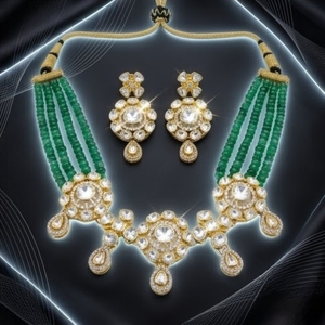 Parure de collier et boucles d'oreilles en argent 925 plaqué argent avec perles de moissanite verte, bijoux de mariée, cadeau pour mariage et soirée - Product Image 4