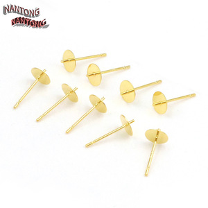 NANTONG Flat <b>Round</b> Earring <b>Posts</b> 18K Gold Plated Copper For Earring Making Jewelry Findings - Product Image 2