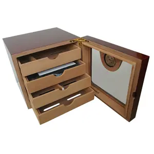 Nhà máy Trực Tiếp Cung Cấp bảng cigar humidor box Cao cấp Kính Hàng Đầu Tuyết Tùng Máy Tính Để Bàn Gỗ Cigar Humidor