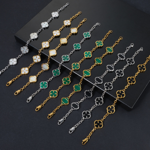 Pulsera de Trébol para Hombre Chapada en Oro de 18K, Inoxidable, Impermeable y Ajustable, de Acero Inoxidable con Malaquita y Ónix Negro - Product Image 6