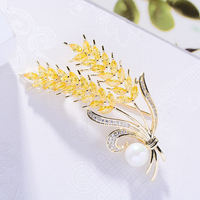 Nouvelle Broche Épi de Blé Perle, Élégante et Créative pour Femme, en Cuivre et Zircon, Bijou Cadeau, Fleur de Poitrine