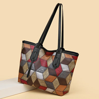 Sac fourre-tout à motif géométrique tendance, grande capacité, sac à bandoulière léger, doublure en cuir et polyester, fermeture éclair, sac à main pour femmes