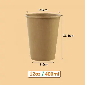 Bestseller 400ml(12oz) Tazas de café de papel Kraft biodegradables desechables con tapa 8oz ~ 16oz taza de bebida fría taza fría