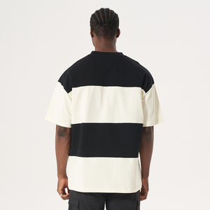 Camisetas de Algodón a Rayas de Alta Calidad para Hombre, Estilo Casual, con Parches, para Logotipo Personalizado - Product Image 4