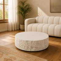 Table basse moderne en résine laquée beige, texture imitation pierre, cylindrique, pour salon, hôtel, bureau - Vente en gros personnalisée