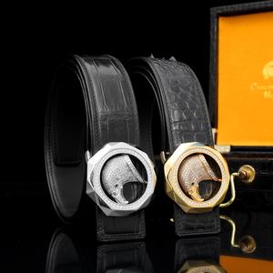 Ceinture de cowboy personnalisée en cuir de crocodile, luxueuse et classique, pour homme, avec boucle en acier tête d'aigle incrustée de diamants, purement faite à la main, formelle - Product Image 3