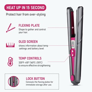 Lisseur et boucleur de cheveux sans fil 2 en 1 en aluminium, batterie USB 9600 mAh, garantie 1 an, léger, portable, pour usage domestique et hôtelier - Product Image 3