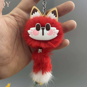 QY porte-bonheur en peluche porte-clés fourrure pompon queue Fortune chat porte-clés mignon sac pendentif à breloque cadeau - Product Image 3
