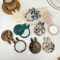Miroir de maquillage portable rond en forme de lapin, créatif et tendance, style Instagram, motif acétate, pour salle de bain