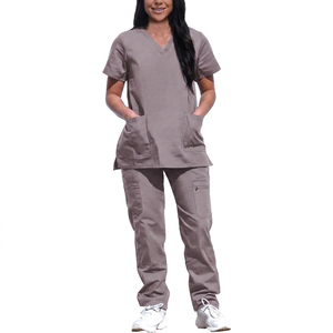 Ensemble de blouses médicales pour femmes à col en V, 100% coton denim tissé, uniformes d'hôpital écologiques pour infirmières et médecins, utilisation en salon de beauté - Product Image 1