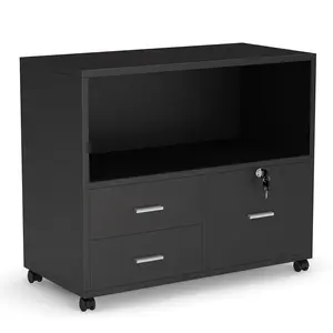 Classeur mobile en bois moderne <span class=keywords><strong>pour</strong></span> la maison, le bureau et la cuisine avec tiroirs verrouillables et roulettes, armoire de rangement courte et ouverte - Product Image 1