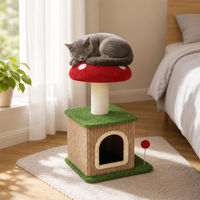 Arbre à chat champignon d'intérieur en sisal et peluche, moderne, luxueux et mignon, avec griffoir et maisonnette pour chat avec jouet