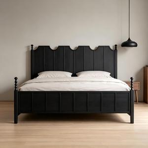 Letto matrimoniale moderno in rovere massello intagliato, stile Mid-Century, con piattaforma, confortevole, durevole ed ecologico per la camera da letto - Product Image 1
