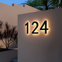 Plaque de numéro de maison lumineuse en acier inoxydable 3D LED, étanche, pour extérieur, jardin, rétroéclairée