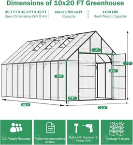 Serre de jardin 20x10x10 <span class=keywords><strong>pieds</strong></span>, grande serre extérieure robuste avec structure en aluminium renforcé et panneaux en polycarbonate, accessible à l'intérieur - Product Image 3