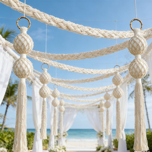 Decorazione da Parete in Macramè a Cascata Ondulata in Corda Intrecciata Bianco Sporco per Interni Commerciali di Lusso Minimalista - Product Image 6