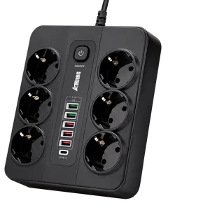 High quality eu plug socket power Multi Faster Type C usb smart overload protection 6 outlet 10a 250v power strip