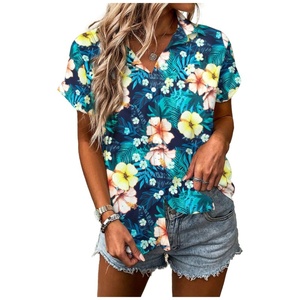 Chemise Hawaïenne Rétro Vintage pour Femme – Douce et Fraîche, Imprimé Floral Tropical, Col en V, Manches Courtes, Boutonnée sur le Devant - Product Image 3