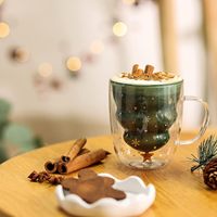 Vente en gros 250ml tasse en verre transparente à double paroi tasse de cadeau de Noël d'arbre de Noël pour souhaiter cette saison de fête