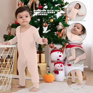 Toptan sıcak satış bambu giysi özel baskı bebek pijama yumuşak nefes bebek giysileri iki yönlü fermuar bebek tulum