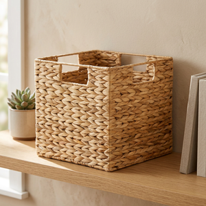 Cesta de Almacenamiento Tejida a Mano de Jacinto de Agua, Forma Cuadrada, Fibra Natural, Estilo Minimalista, Organizador para Sala de Estar - Product Image 2