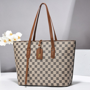 Bolso Tote para Mujer, Diseño a Cuadros Marrón, Estilo Moderno, Forma de Cubo, Cierre de Cremallera, para Uso Diario, Todas las Temporadas - Product Image 2
