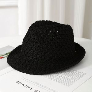 Chapeau d'été rétro artistique japonais pour femme, chapeau de jazz tricoté respirant, chapeau décontracté en paille de papier pour homme pour l'extérieur - Product Image 5