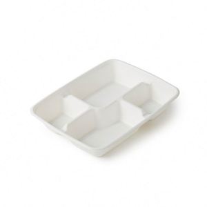 Boîte à lunch et assiettes biodégradables en canne à sucre à 5 compartiments, conteneur alimentaire à emporter, bento blanc - Product Image 2