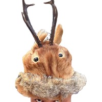 Masque de cerf ethnique artisanal en fourrure de lapin véritable avec bord pliable, chapeau d'hiver chaud, accessoire unique