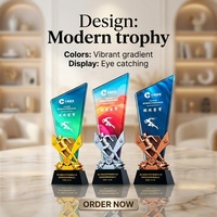 Nouveau design, trophée en cristal imprimé en couleur, cérémonie de remise des prix de compétition d'athlétisme, coupe or, argent, bronze pour les sports