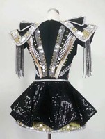 Sexy Rivets Strass Paillettes Gland Spandex Body Stage Performance Short Jumpsuit Night Club Exotic Dancer Outfits Femmes