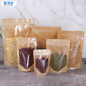 En stock, sac en papier kraft blanc brun avec fermeture à glissière, sac à fond plat imperméable avec fenêtre transparente pour céréales, aliments pour animaux de compagnie - Product Image 5