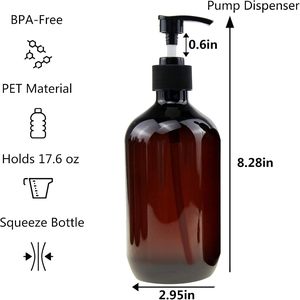 Bouteilles vides en PET de 300 ml et 500 ml pour shampoing, après-shampoing et lotion, ambre, vert, blanc, avec pompe pulvérisatrice et impression sérigraphique - Product Image 2