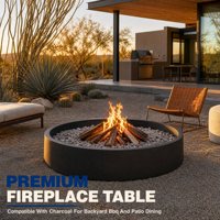 Table de foyer extérieur haut de gamme compatible avec le charbon de bois pour barbecue en plein air et repas sur la terrasse, table de foyer moderne en pierre pour hôtels