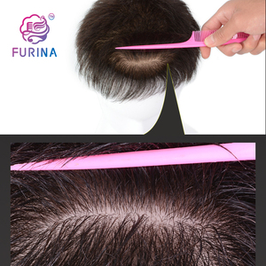 Toupets de cheveux humains de remplacement pour hommes à peau fine tissés à la main 100% vrais indiens pour hommes <span class=keywords><strong>sac</strong></span> en PVC 8 pouces attaché à la main - Product Image 4